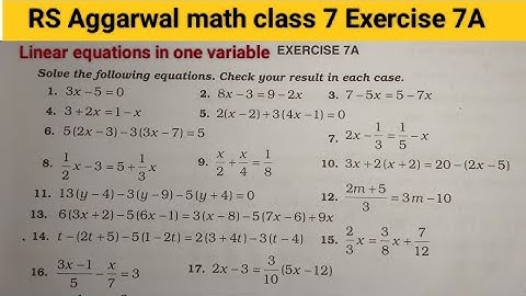 RS Aggarwal math class 7 Exercise 7A ।। Class 7 Exercise 7A RS Aggarwal math solution । linear