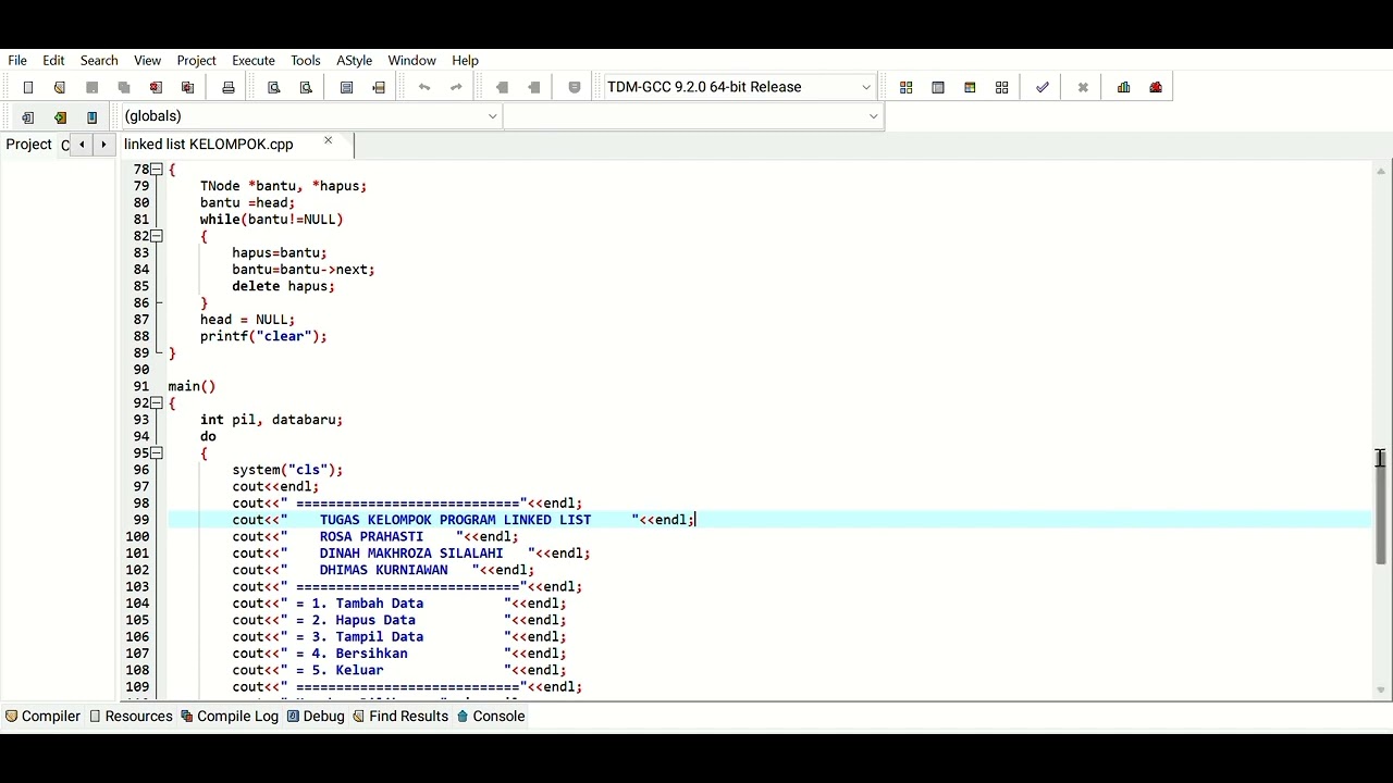 LINKED LIST PADA DEV C++ - YouTube