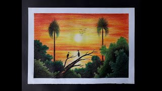 Dibujo Artístico de un Atardecer con lapices de colores