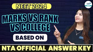 NEET 2024 | Marks vs Rank vs College | Based on NTA NEET Official Answer Key 2024 | NEET Cutoff 2024