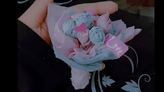 How to Tissue rose🌹 flower bouquet Miniature l Tissue rose l Cute  rose bouquet By Five Minutes Art.