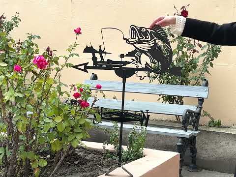 Флюгер маленький на дах Рибалка з рибою, вітряк на альтанку, криницю, паркан, видео 1