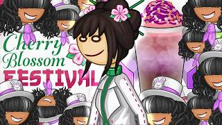 it's the cherry blossom festival at papa's mocharia deluxe and ally kabam still won't leave me alone