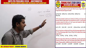 IBPS PO PRELIMS 2018 ARITHMETIC  MEMORY BASED QUESTIONS AND DETAILED EXPLANATION