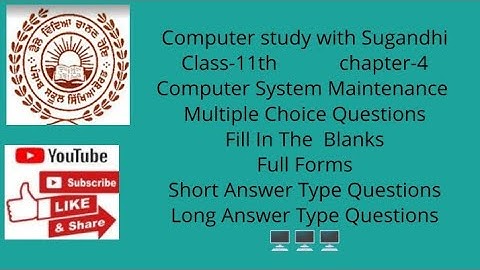 PSEB-class-11th-chapter-4Computer System Maintenance (MCQ,Fillups, Full-Forms, Short & Long Que/Ans)
