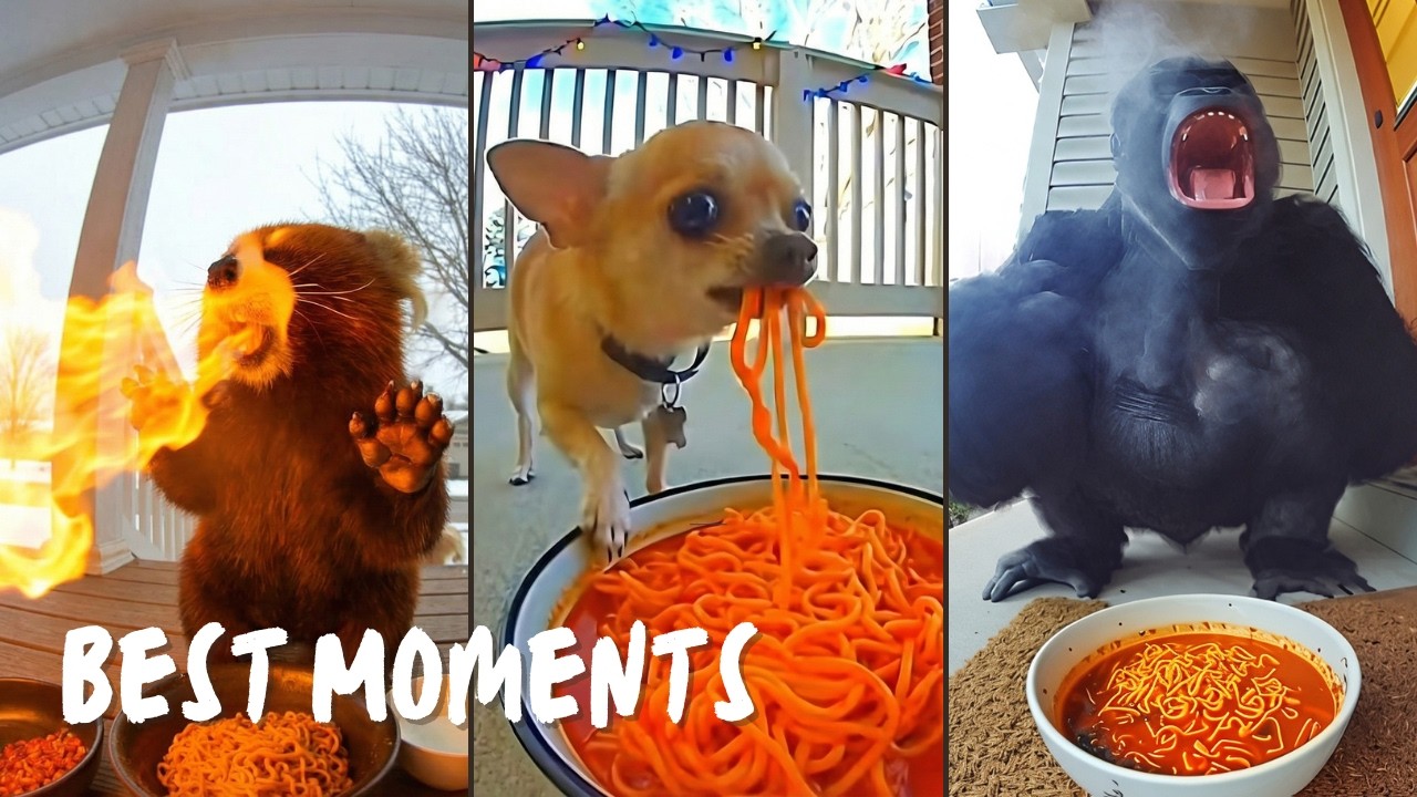 Best Moments of Animals Eating Spicy Noodles on Ring Cam #1 | Funny CCTV Compilation