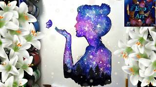 كيفية رسم فتاة المجرة بألوان مائية how to draw a galaxy girl watercolor ,