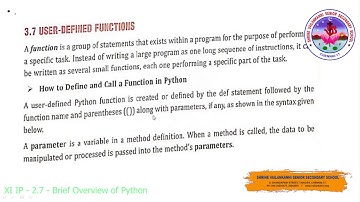 SVSSS (11 CBSE) XI - IP - 2.7 - Brief Overview of Python