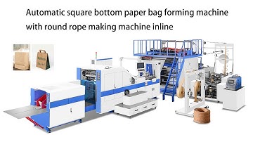 Full video automatic square bottom paper bag forming machine with round rope making machine inline