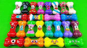 Rainbow SLIME: Looking Numberblocks, Alphablocks with Mini Bones Coloring! Satisfying Video ASMR