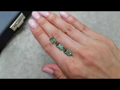 Set of three bluish-green octagon cut tourmalines 7.26 ct Video  № 1