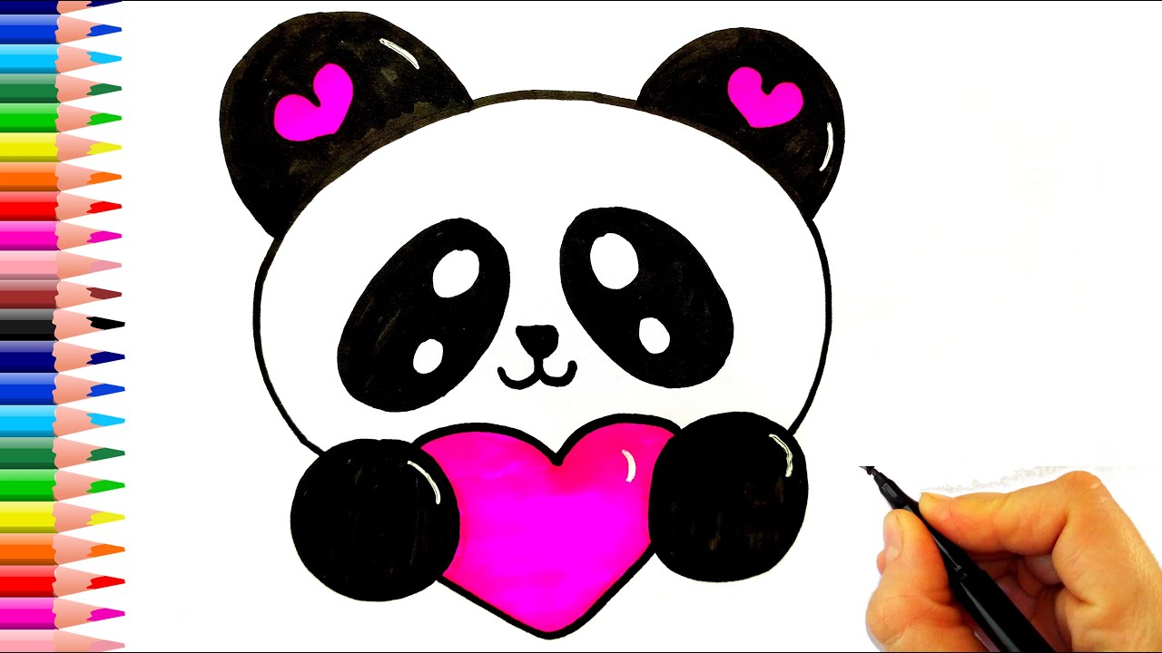 Kalp Tutan Sevimli Panda Nasil Cizilir How To Draw A Cute Panda With Cute Panda Drawings Mickey Mouse