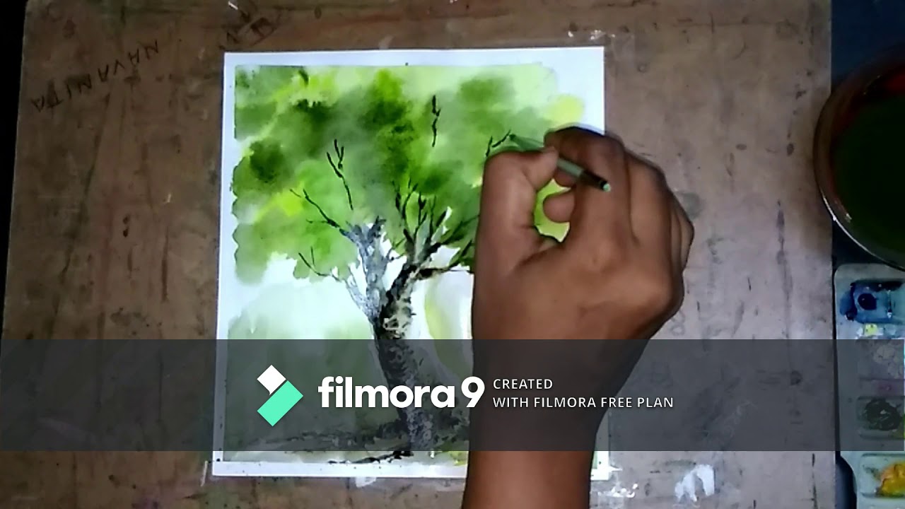 how to draw water colour tree