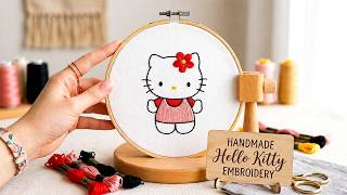 Handmade Hello Kitty Hoop Art 💖 | Easy Embroidery Design Step by Step|Simple & Aesthetic Craft Idea