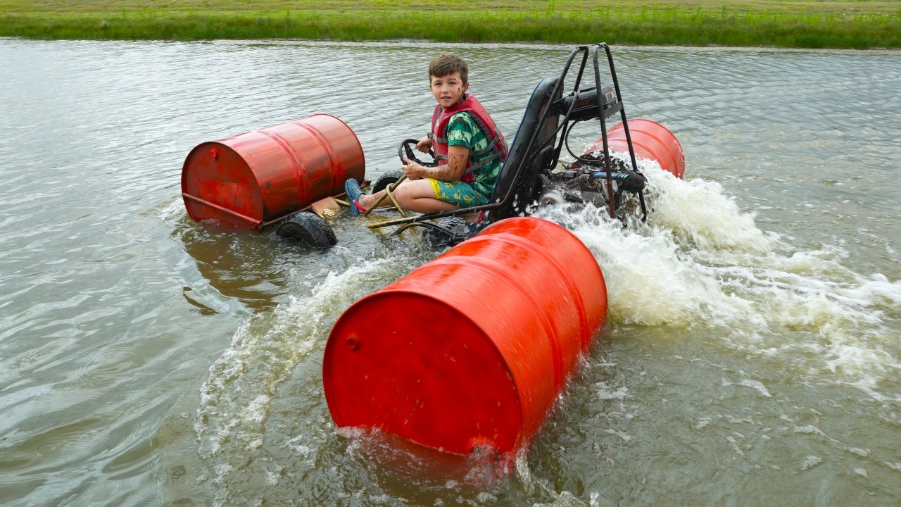 Driving Go Kart Across Lake