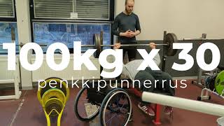 Aleksi Kirjonen penkkipunnerrus 100kg x 30