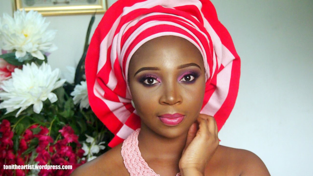 Pretty Pink Nigerian Bridal Makeup Gele Tutorial YouTube