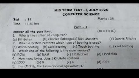 11th Computer Science First Mid Term Exam question paper 2025 @Viji Tuition #Madurai