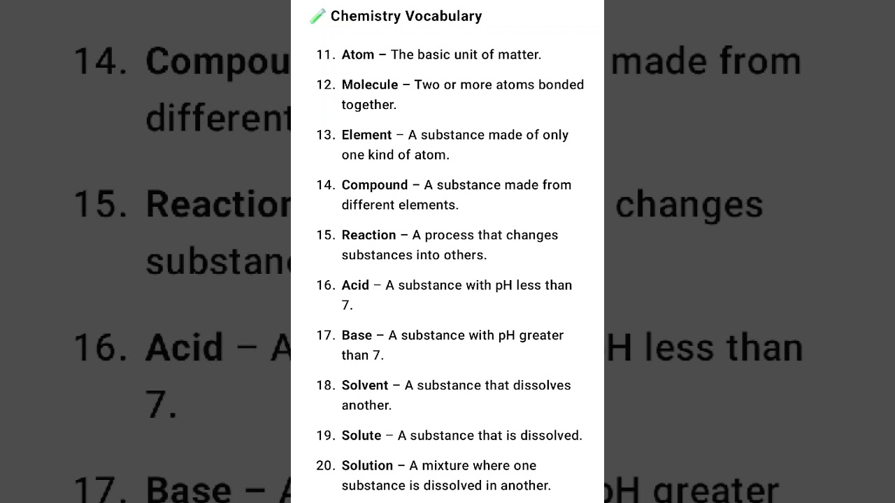 Chemistry Vocabulary