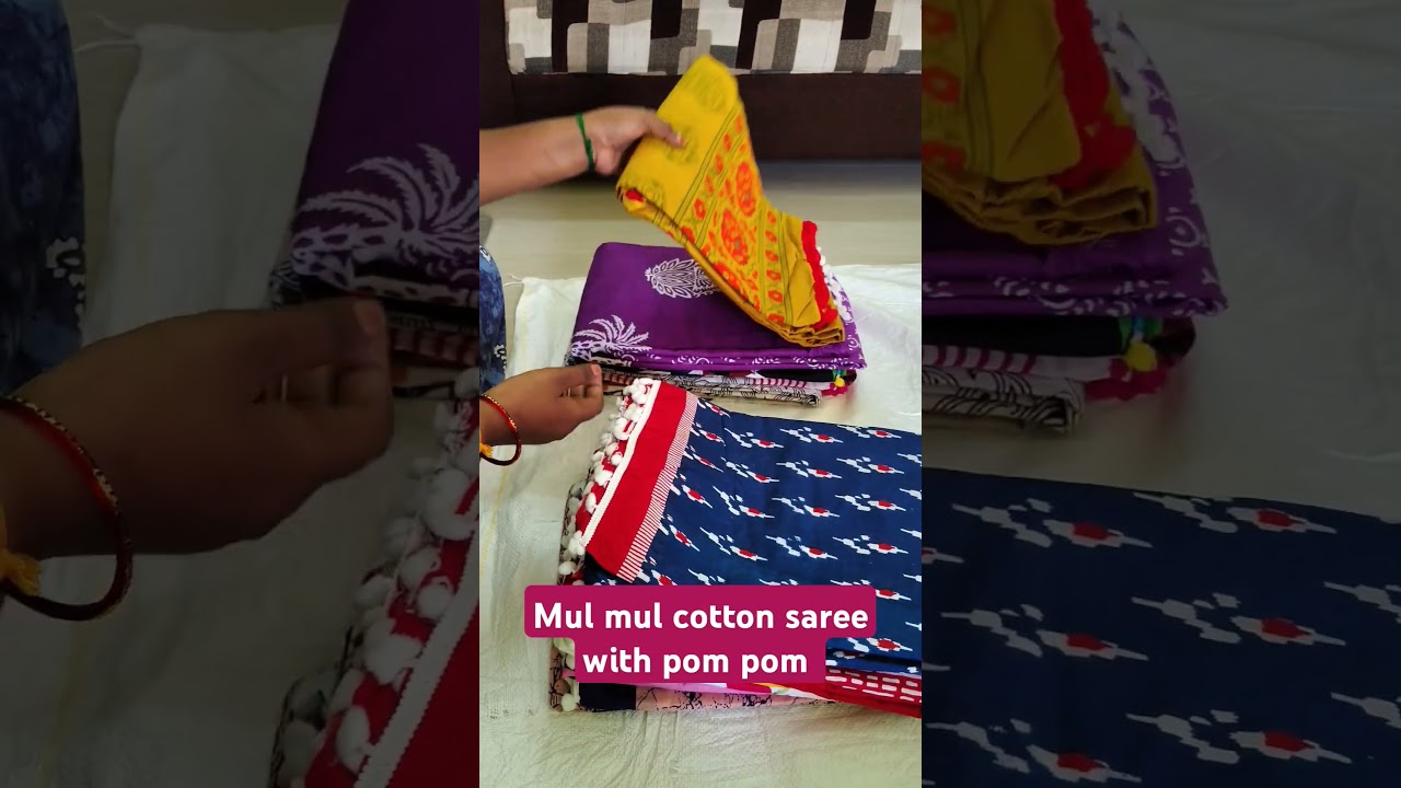 Mulmul cotton saree with pom pom contact @8667804972 
