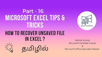 Microsoft Excel Tips & Tricks How to recover unsaved file in Excel || Part 16 || Tamil||msofficemate