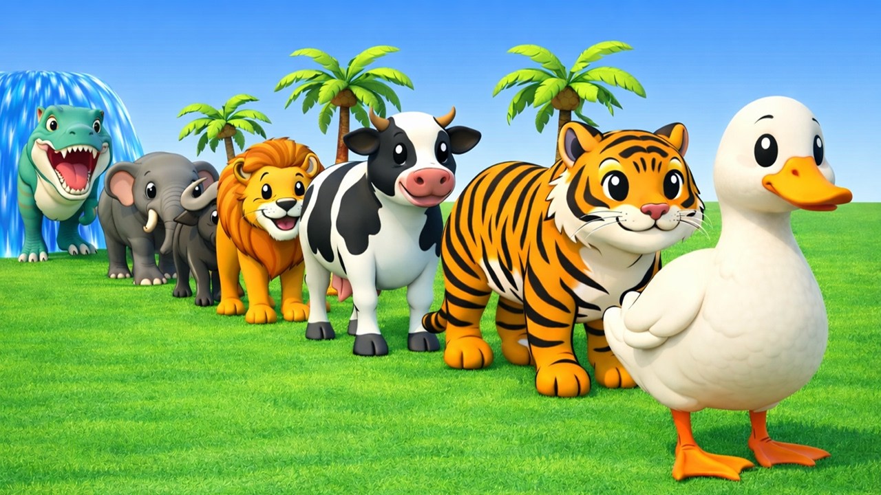 Long Slide Game with Cow Elephant Gorilla Hippopotamus Tiger 3d Animal Game Funny 3d Animals