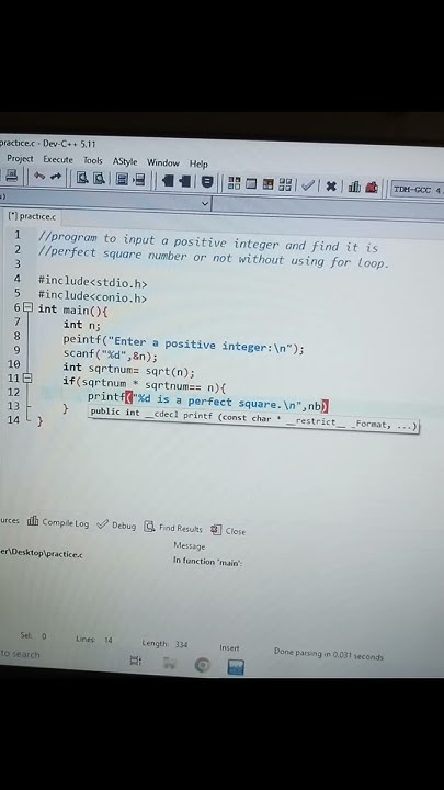 Program to enter a number and find perfect square numbers without using ...