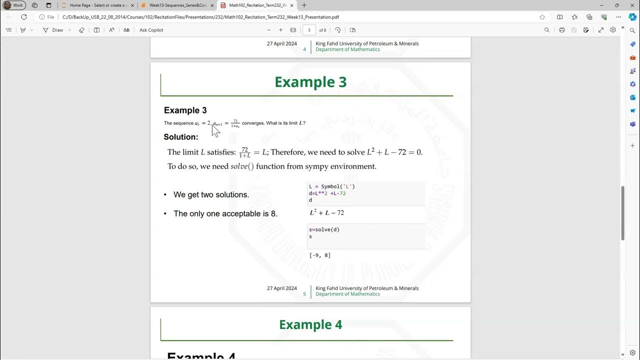 Week 13 Calculus II Recitation with Python: Sequences and Series. - YouTube