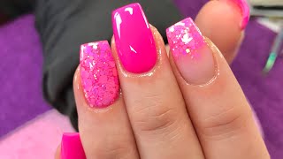 Hot Pink Acrylic Nails Pink Glitter