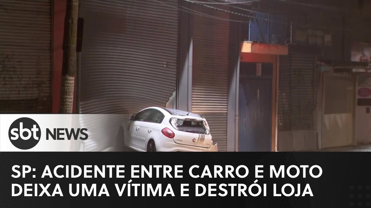 SP: Acidente entre carro e moto provoca uma morte e destrói concessionária | #SBTNewsnaTV (31/05/23)