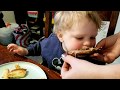 Harrison Loves Ribs!  First time!  Yummy Costco St. Louis Ribs - seasoned and cooked on the grill!