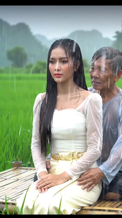 Father in law with Daughter in law .Rain sounds for good sleep.Relaxing in a Bamboo Hut During Heavy