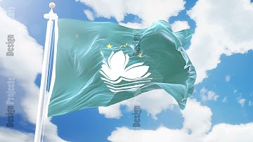 Realistic flag of Macau waving against time-lapse clouds background. Seamless loop in 4K resolution