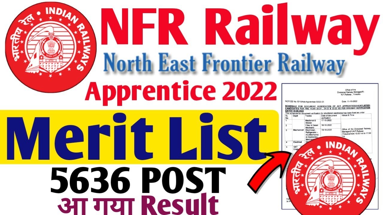 NFR Railway Apprentice Merit list 2022 | NFR Railway Apprentice Result 2022 | NFR Railway 5636