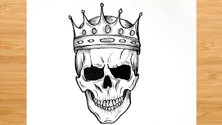 How to draw a skull wearing a crown Tribal Skull tattoo drawing