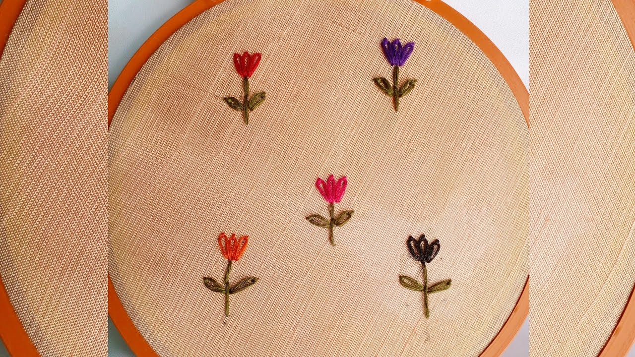 Cute Tulip Flower embroidery | How to stitch Tulip flower | Hand embroidery Tulip flower designs
