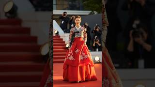 Elegant Red Carpet Hanbok Timeless Floral Beauty