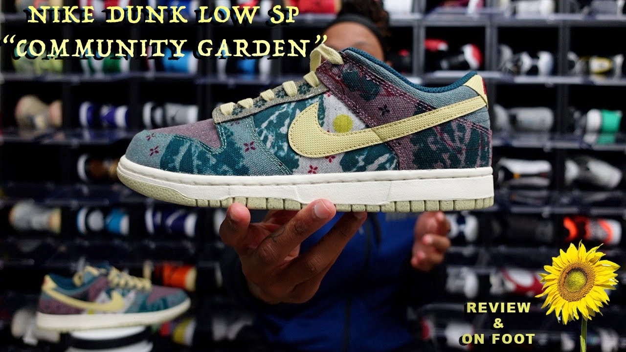 dunk low community garden on feet