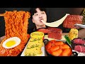 ASMR MUKBANG 버섯 열라면 & 떡볶이 & 치즈 통스팸 & 스테이크 FIRE Noodle & STEAK & CHEESE SPAM EATING SOUND!