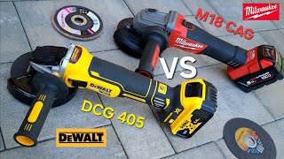 Comparison of brushlles angle grinders. Milwaukee M18 CAG 125 vs Dewalt DCG 405 N