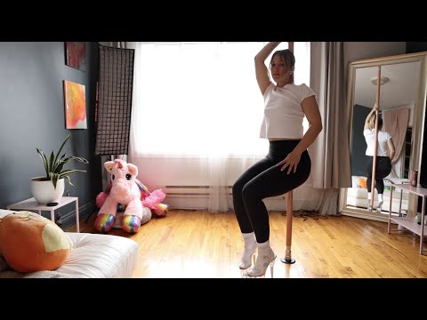 Pole dance in stretchy yoga pants