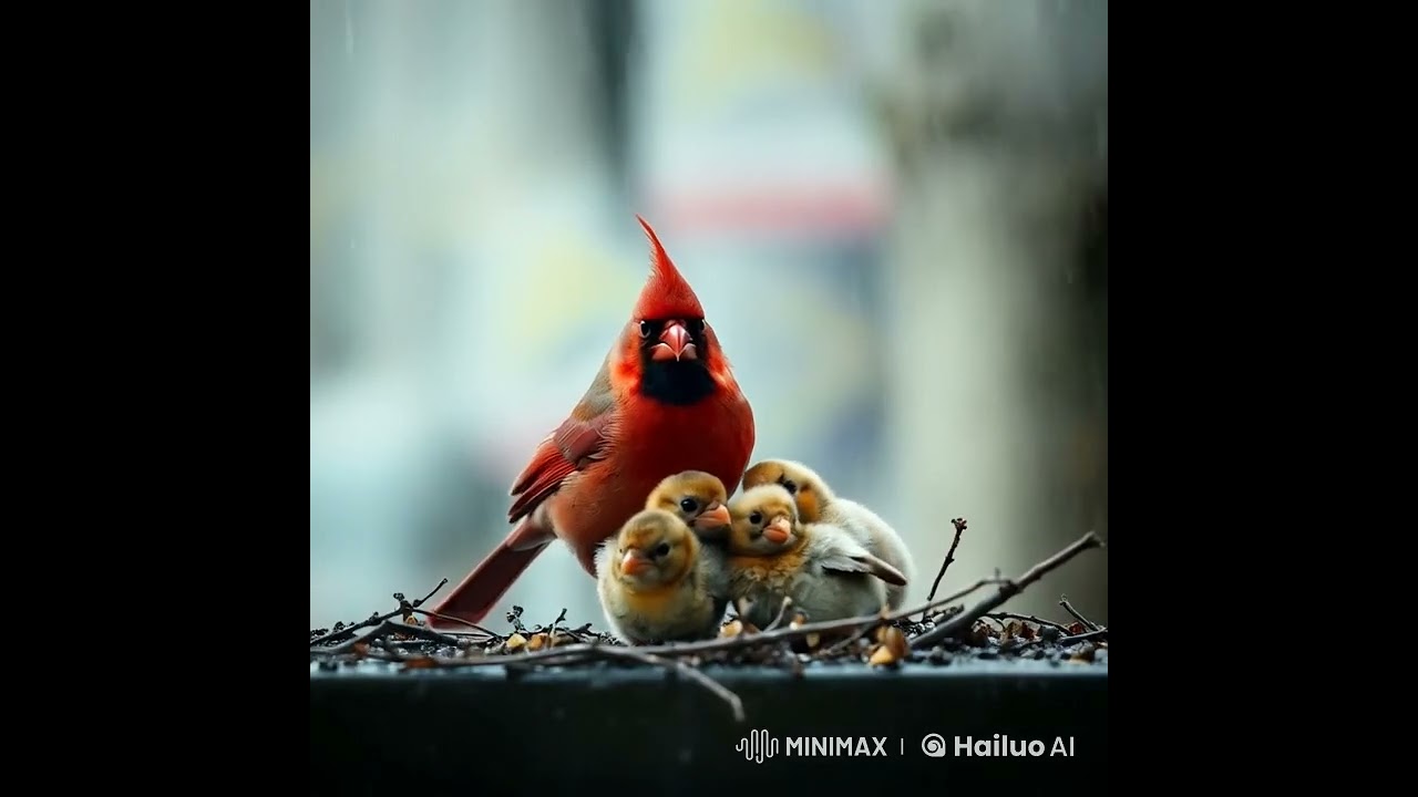 This Cardinal family needs a help | Cardinal dad with chicks 