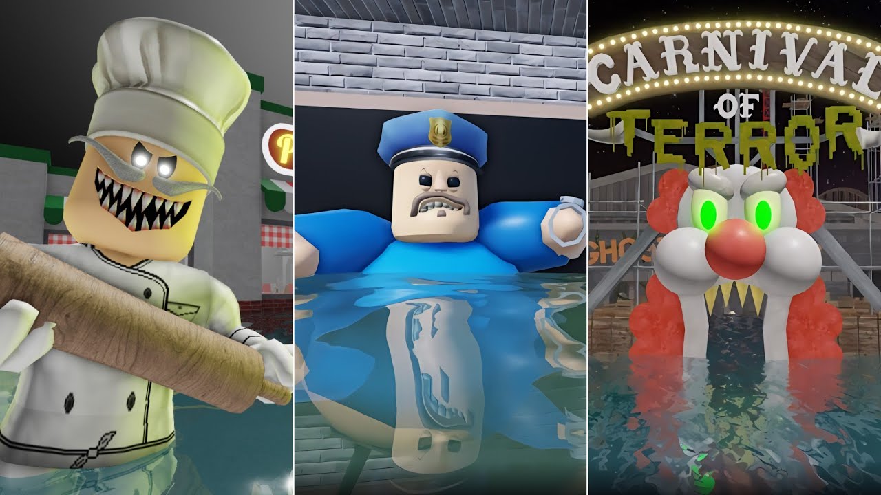 UNDERWATER PAPA'S PIZZERIA, UNDERWATER CARNIVAL, UNDERWATER BARRY ROBLOX OBBY