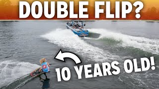 10 Year Old  Kane Ward Throws The Double Flip  In A Wakeboard Contest!