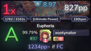 9.0⭐ xootynator | Ata - Euphoria [Ultimate Power] +HDHR 99.79% #37 | 827pp 1❌ - osu!