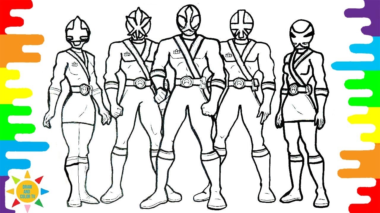 Power Rangers Samurai Coloring Pages Power Rangers Drawing Draw And Color Tv No Copyright Sounds Youtube