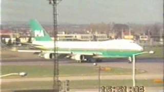 PIA Boeing 747-200B in 1980s Livery Landing at London-Heathrow Airport, United Kingdom