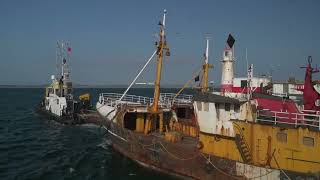 Beam trawler Algrie leaves Newlyn for the last time.