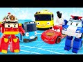 Cars toys for kids &amp; Car toy videos- Robocar Poli, Tayo and Lightning McQueen on the ice rink