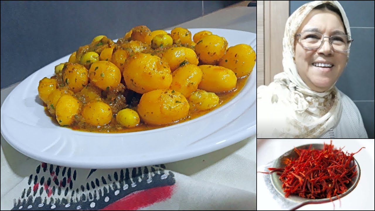 لعشاق مذاق😋اللحم بالبطاطس الصغيرة والزعفران شعرة على حقو وطريقو من يد الحاجة فاطمة